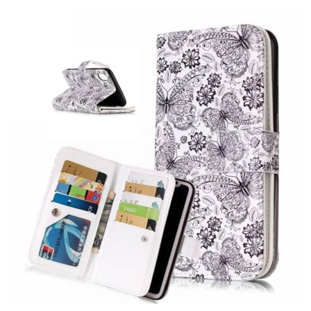 Magnetiskt flipfodral i läder för iPhone Xs Max - Fjärilar Och Blommor Silvergrå