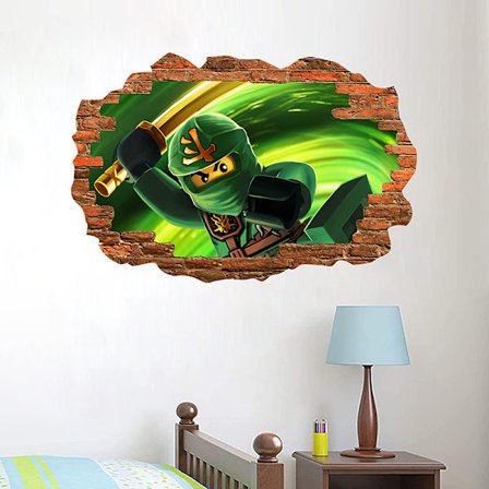 Ninja Wall Stickers Børneværelse Graffiti Dekoration 3d Brudt Mur Tegneserie Spil Stickers Fjernelse Pvc-