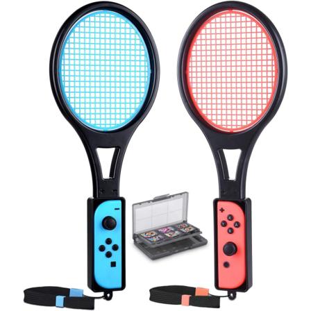 Tennismaila, pelilisävaruste Mario Tennis Aces -peliin, jossa on 12-in-1-pelikorttikotelo (2 pakkausta, musta)
