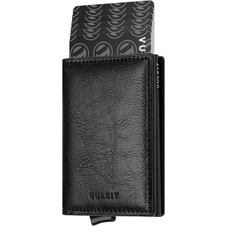 Mørkebrun RFID-blokkerende kredittkortholder i ekte skinn, pop-up-kortlommebok med seddelrom, ID-vindu, myntlomme og magnetisk lukking