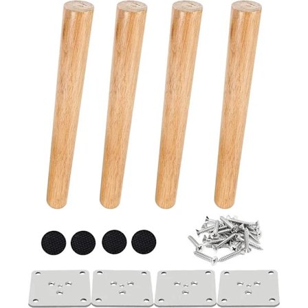 Massive bordben i tre, erstatningsmøbelføtter, elegante ben av eik for sofa og stol, ubehandlede trepinner med monteringsplate[CO]