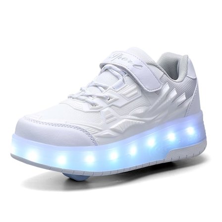 Børnesneakers Dobbelthjulede Sko LED Lys Sko Q7-yky.34.Hvid