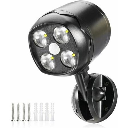 Utendørs bevegelsessensorlampe, IP65 Vanntett Batteridrevet 600lm LED Spotlight, Bevegelsessensor med Fleksibelt Batteri for