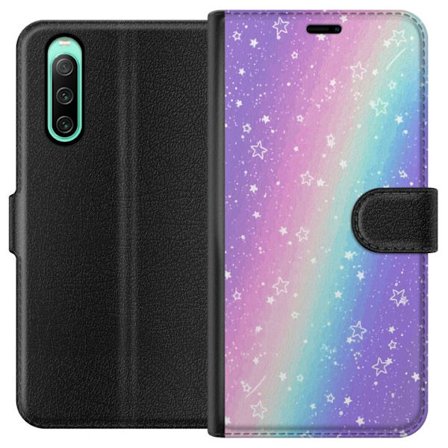 Kompatibel Tegnebogsetui til Sony Xperia 10 IV Rainbow-farvet pastelbaggrund med hvide stjerner og glitrende prikker i blød overgang
