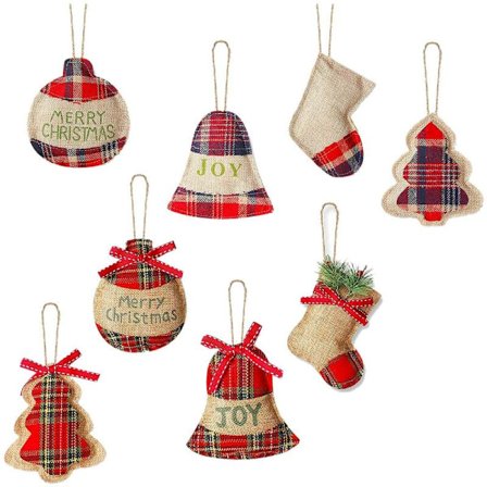 8 stk julepynt i rustikk stil - Strømpepynt til juletreet - Julepynt til fest