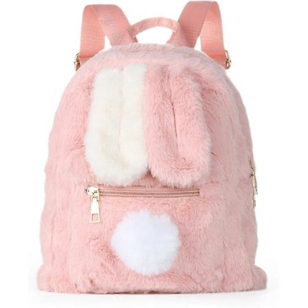 Søt plysj kaninøre-ryggsekk for tenåringsjenter, Kawaii fluffy lodden skulderveske skolesekk håndveske