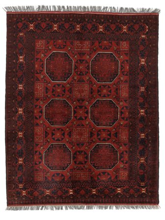 Handgeknoopt Kunduz Vloerkleed 151X189 Wol Zwart/Donkerrood Klein