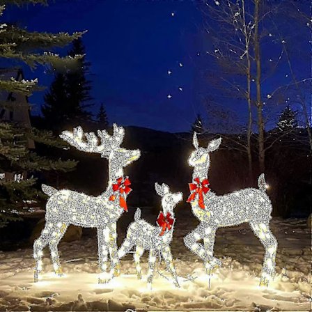 Lysende julehjort udendørs dekoration, rensdyrdekoration med LED-lys, forudbelyst juledekoration til haven 2025[D]