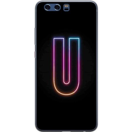 Kompatibel Mobilcover til Huawei Huawei P10 Minimalistisk neonbogstav U i farverig lyseffekt mod sort baggrund