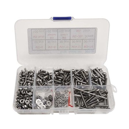 500 stk metrisk skruesortiment M3 skruer sekskantet knapphodesokkel