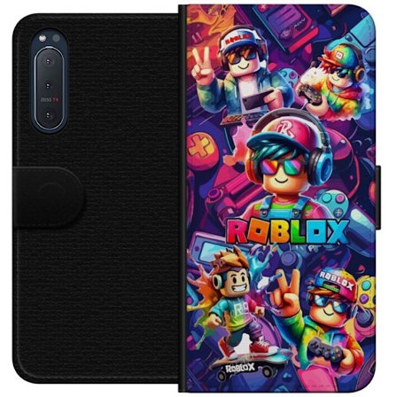 Yhteensopiva Lompakkokotelo Sony Sony Xperia 5 II Värikäs Roblox-peliryhmä kuulokkeilla, ohjaimilla ja neonväreillä, täydellinen lapsille ja pel