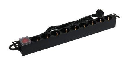 SYNERGY ALLNET 19zbh. Steckdosenleiste, 9xDosen(CEE7)->Stecker(CEE7), Schalter, Schwarz, Synergy 21