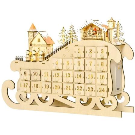 Rootzin joulu adventtikalenteri - LED-valoilla varustettu joulukalenteri - 24 piirustusosastolla - joulukoristeet - DIY vanerilevy - Luonnonpuu - 45 x