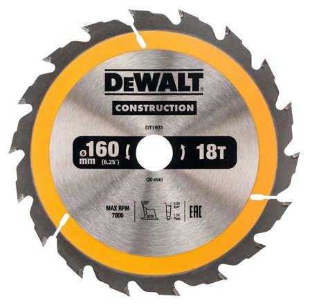 Dewalt DT1931-QZ Sirkelsagklinge 160 x 20 mm, 18T, Maskintilbehør & forbruk
