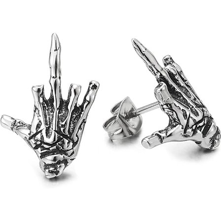 Mens Womens Stainless Steel Vintage Hand Skeleton Bone Stud Earri