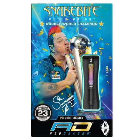 Red Dragon Darts Snakebite Peter Wright World Champion Steel Tip Darts 23g Tungsten Razor Edge Grip - Purple/Pink/Gold