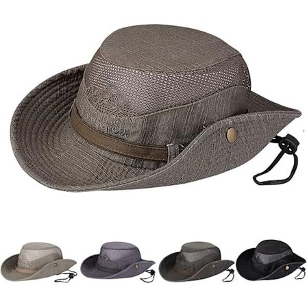 Solhatt, bøttehatt, sommerhatter, sammenleggbar fiskehatt med pustende netting og justerbar hakerem