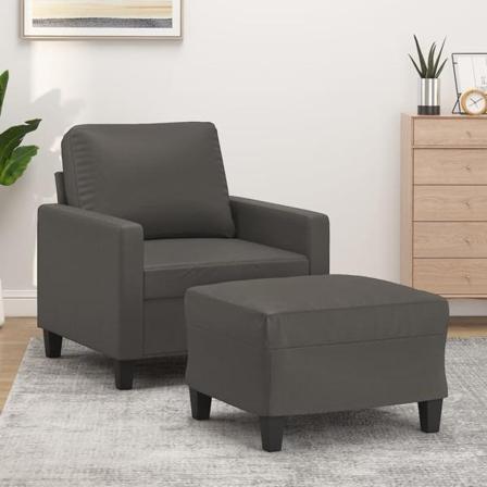Vidaxl Fåtölj Med Fotpall Grå 60 Cm Konstläder Grå