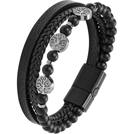 Herrarmband, Läderarmband för män, Livets träd-armband, Rostfritt stål herrarmband, Presenter till män