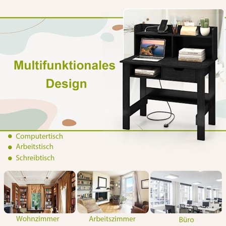 Skrivbord med uttag Litet datorbord med fäste 95 x 56 x 109,5 cm Svart