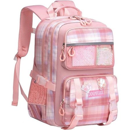 IC Grundskoleväska til Piger Personlig Rygsæk Letvægts Rygsæk med Kawaii-Vedhæng til Børn 6-12 År Gammel - Rosa