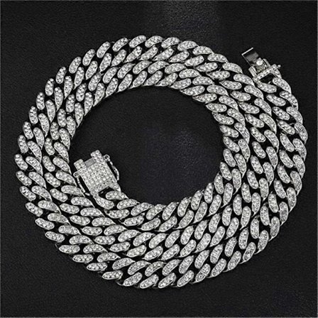 Barsinfi pol Kultainen kaulakorukello ja rannekoru Miami Curb -ketju, imitaatiotimanttiupotettu koru CZ miehille [HK]