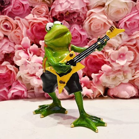 Nyhed Frøfigur, der spiller guitar - Unik rumindretning til musikelskere, sjov frøstatue til skrivebordsdekorationer til hjemmekontoret