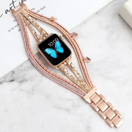 Läderarmband i metall För Apple Watch 8 7 45mm 41mm Ultra 49mm Smart watch smycken handledsrem För iwatch 6 5 4 3 SE44mm 42mm 40mm Pink 42mm 44mm 45mm