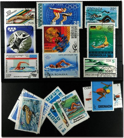 Svømning 16 forskellige frimærker