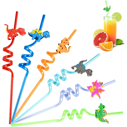6 stk. gjenbrukbare plastsugerør, spiralsugerør, krøllete sugerør, plast