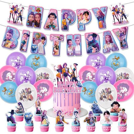 K-pop Demon Hunters Fødselsdagsfest Dekorationer Sæt - Banner, Kagetopper, Balloner til Børn Tema Fejring-AA