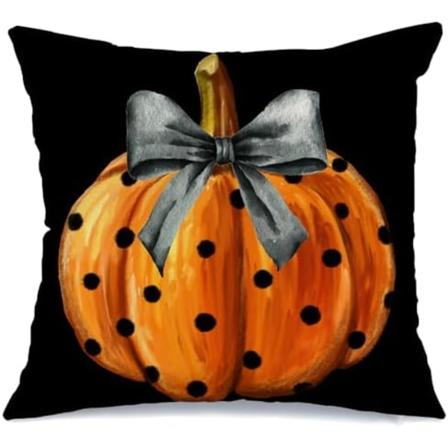 Halloween-tyynynp llinen 18X18 tuumaa, Pistekuvioinen Kurpitsa Jousi Koristeloma Maalaistyylinen Tyynynp llinen Kotiin Sovalle Sohvalle