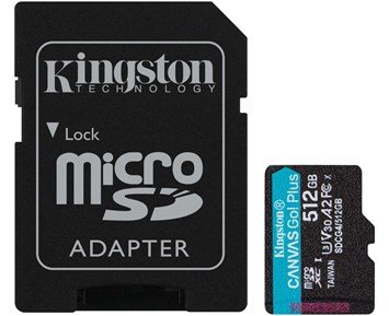 Kingston 512GB microSDXC Canvas Go Plus Gen4 200MB/s A2 U3 V30 Card + Adapter - 512 GB Canvas Go! Plus microSDXC-minneskort