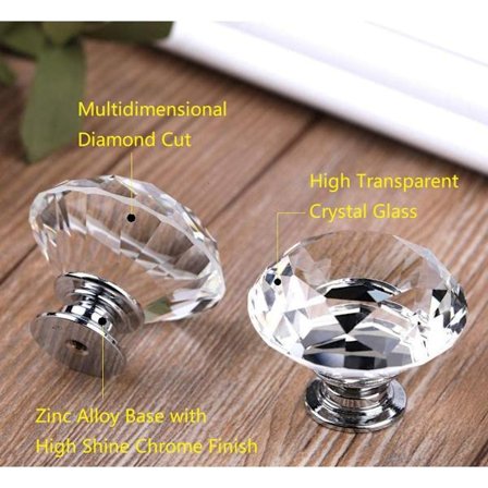 2 kpl 30mm (kirkas timantti + kromipohja) kristallikahvan kaapin D