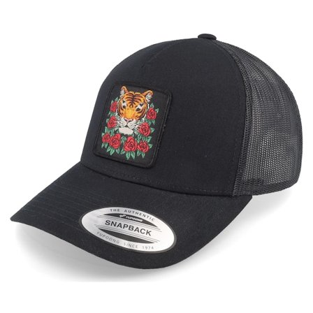 Iconic - Tiger & Roses Black A-framed Trucker Trucker Black Cap - @ Hatstore