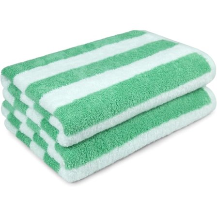 Grön, 152 x 75 cm, 1-pack Bomulls Frotté Randig Pool- & Strandhandduk, Mjuk & Absorberande, Snabbtorkande, Stor