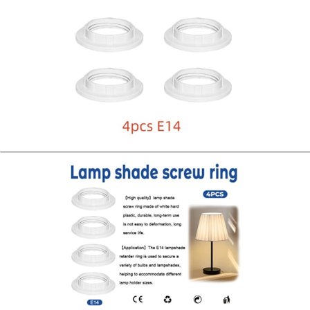 4 st metall lamphållare, E14 plastskruv glödlampor lampskärm reduceringsring, hållare lampringar för ljusarmatur, plast lampskärm monteringsbricka
