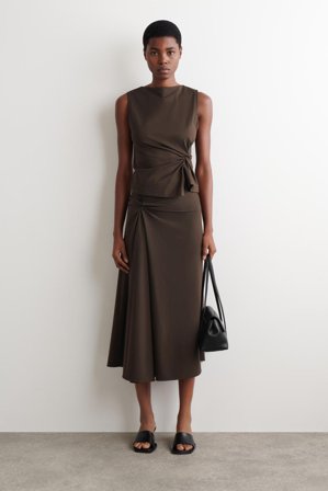 COS Femme Jupe Midi En Jersey À Détail Torsadé in Marron