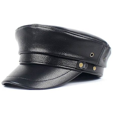 Hatter Svart Pu Militærhatter Vintage Armyhatt/Lær Beret Lue