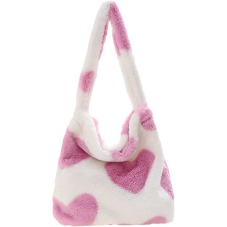 Fluffig Tote Bag Y2K Axelväska Damar Päls Tote Bag Stor Söt Plyschväska Kvinnor Fluffig Plånbok för Höst och Vinter