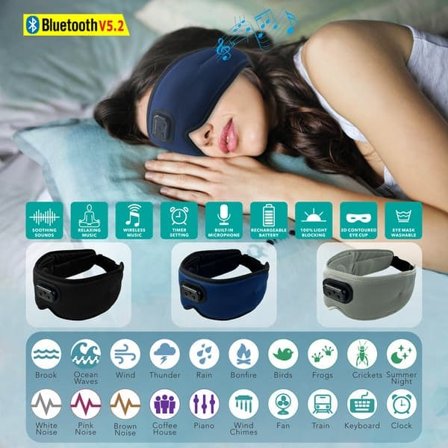 3D Sovemaske Bluetooth Sovelyd Sorte—pa