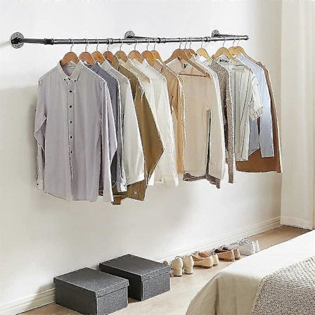 6ft Kraftig Tøjstativ Rør Beklædningsstativ Vægmonteret Hængende Tøjstang