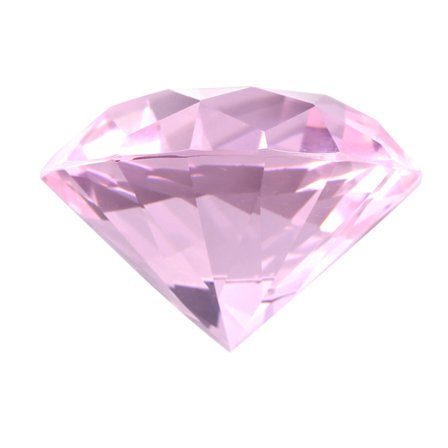 Kristallinen paperipaino lahjapakkauksessa, vaaleanpunainen timantinmuotoinen lasikristalli kodin toimiston sisustus, kimalteleva viistetty lasihelmi,