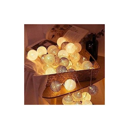 Innendørs lyslenke, lyslenkedekorasjon soveromslampe (20 kuler 60 mm) USB-lader (Nordisk grå)