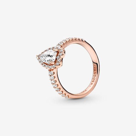 Pandora - Sparkling Elevated Heart Ring - 14k rosaguldplettering