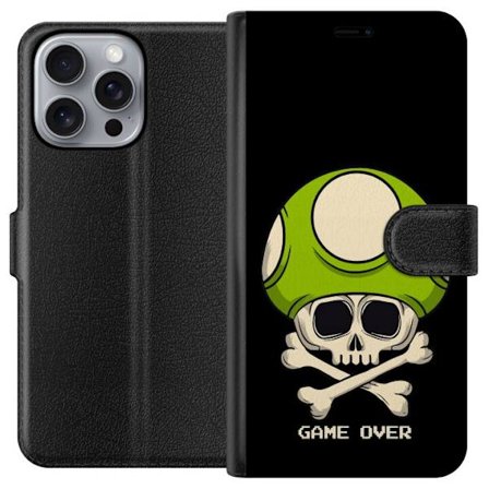 Kompatibelt Lommeboketui til Apple Apple iPhone 16 Pro Max Spilmotiv med dødsål og grønn sopp i retro gaming-stil med teksten game over