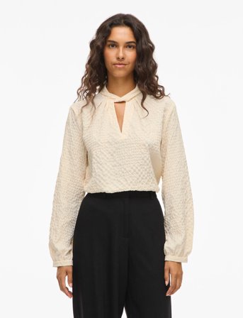 Vila Viveama L/S High Neck Top/Pb - Cream - 40