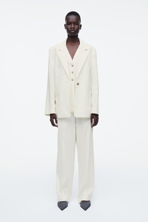 COS Women's Layered Linen-Blend Blazer in Beige