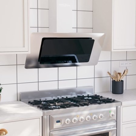 vidaXL Köksfläkt 90 cm rostfritt stål och härdat glas silver