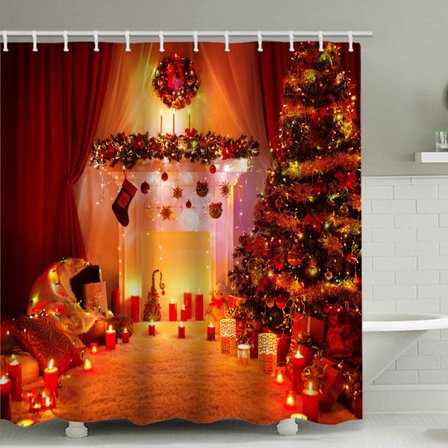 Julebrusbadforhæng Rensedyr Julemand 180 x 180 cm Badeforhæng Polyesterstof Anti-skimmel Vandafvisende Vask